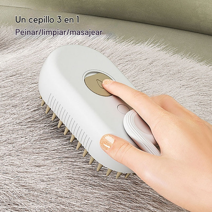 Cepillo de Vapor para Mascotas 3 en 1 – Cepillo Eléctrico con Spray para Gatos y Perros